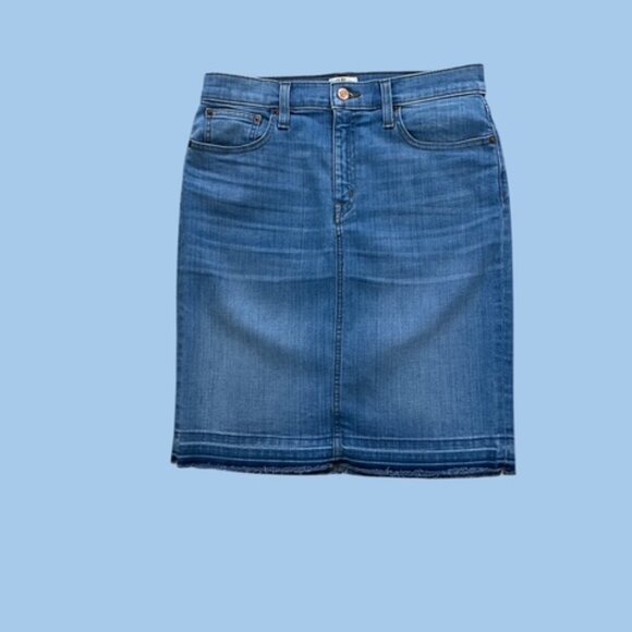 J. CREW Raw Hem Denim Pencil Skirt - Picture 1 of 8